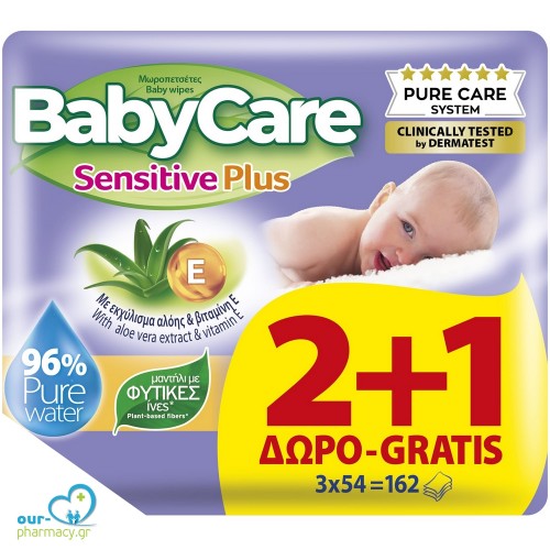 Μωρομάντηλα BabyCare Sensitive Plus 162 τμχ 2+1 Δώρο