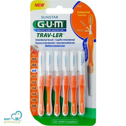 GUM Trav-ler Μεσοδόντια Βουρτσάκια 0.9mm Πορτοκαλί 6τμχ