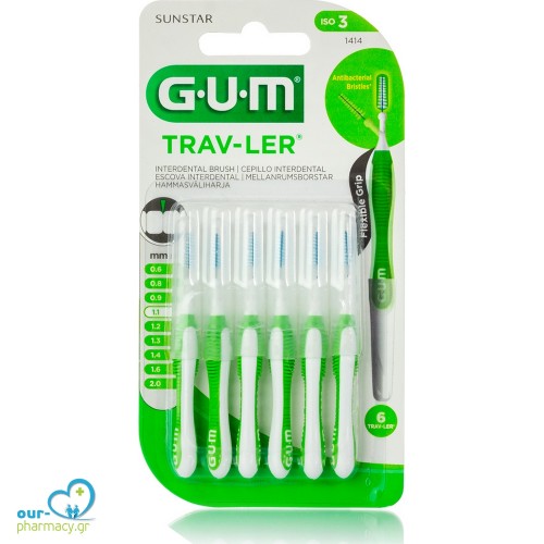 GUM Trav-ler Μεσοδόντια Βουρτσάκια 1.1mm Πράσινα 6τμχ
