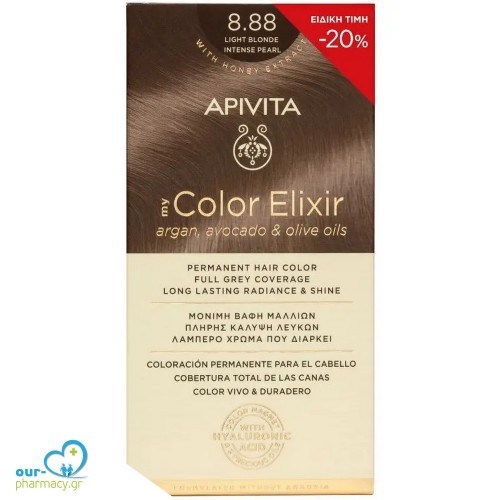 Apivita -20% My Color Elixir Promo Μόνιμη Βαφή Μαλλιών No 8.88 Ξανθό Ανοιχτό Έντονο Περλέ, 1τεμ