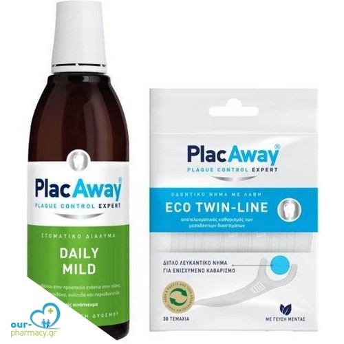 PlacAway Daily Mild Στοματικό Διάλυμα Καθημερινής Προστασίας 500ml με Ήπια Γεύση Δυόσμου & Eco Twin-Line 30τμχ