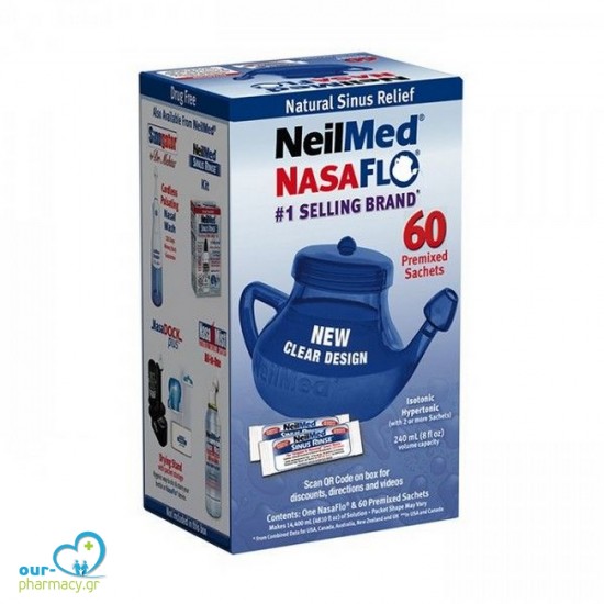 NeilMed NasaFlo Le Pot Neti Σύστημα Φυσικής Θεραπευτικής Ανακούφισης των Ρινικών Παθήσεων, 60 φάκελλοι -  705928008168 - Αλλεργίες