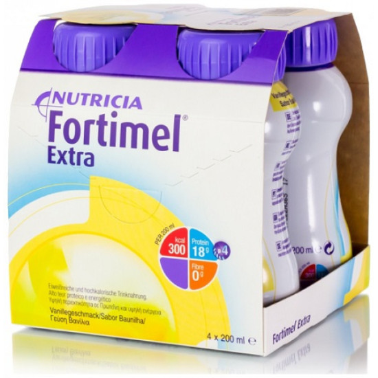 Nutricia Fortimel Extra Βανίλια 4x200ml -  5202353000255 - Γυμναστήριο - Ευεξία - Ενέργεια