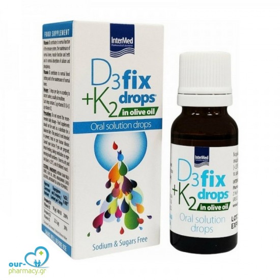 Intermed D3 400iu + K2 22,5μg Fix Drops in Olive Oil Oral Drops 12ml -  5205152014577 - Αρθρώσεις