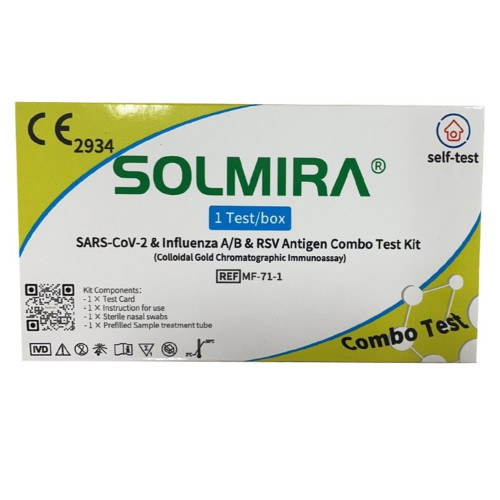 Solmira SARS-CoV-2 & Influenza A/B & RSV Antigen Combo 1τμχ Αυτοδιαγνωστικό Τεστ Ταχείας Ανίχνευσης Αντιγόνων Covid-19 & Γρίπης 
