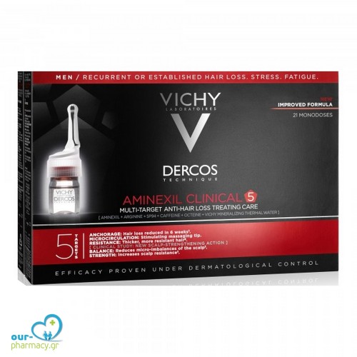 Vichy Dercos Technique Aminexil Clinical 5 Αμπούλες Μαλλιών κατά της Τριχόπτωσης για Άνδρες 21x6ml