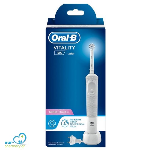 Oral-B Vitality 100 Sensi UltraThin Box Grey-White Επαναφορτιζόμενη Ηλεκτρική Οδοντόβουρτσα