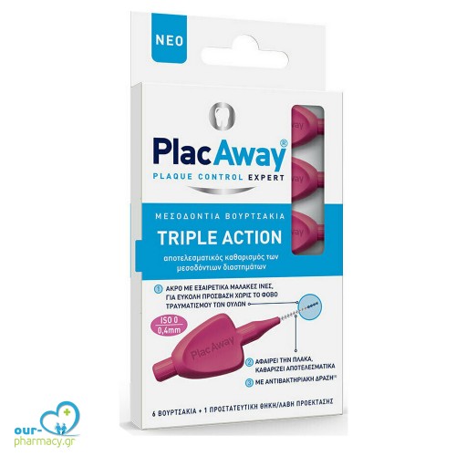 Plac Away Triple Action Μεσοδόντια Βουρτσάκια 0.4mm ISO 0, Ροζ, 6τεμ