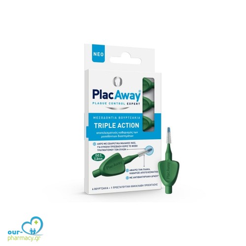 Plac Away Triple Action Μεσοδόντια Βουρτσάκια 0.8mm ISO 5, Πράσινο, 6τεμ