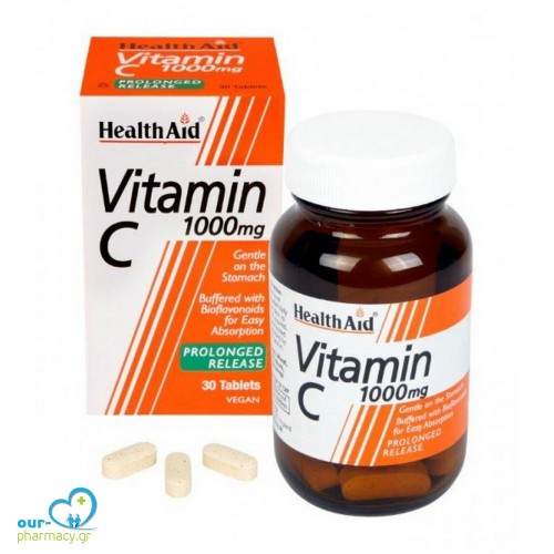 Health Aid Vitamin C 1000mg Prolonged Release Συμπλήρωμα Διατροφής Βιταμίνη C Βραδείας Αποδέσμευσης για Τόνωση, Ενίσχυση Ανοσοποιητικού Συστήματος & Πρόληψη Κρυολογήματος - Απαραίτητη στους Καπνιστές, 30tabs