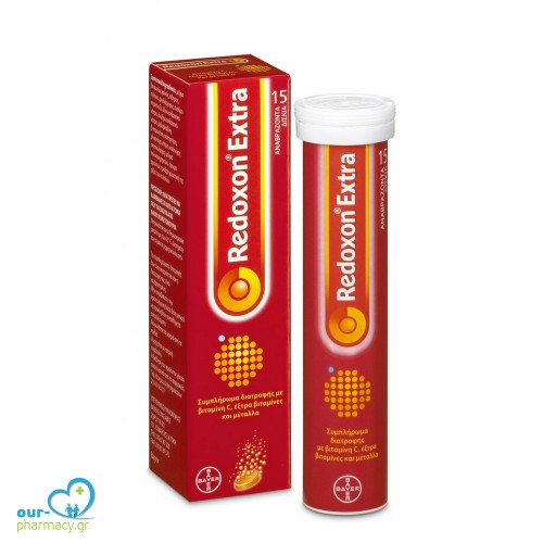 Bayer Redoxon Extra Συμπλήρωμα Διατροφής με Βιταμίνη C, Έξτρα Βιταμίνες & Μέταλλα για Ενίσχυση Ανοσοποιητικού - Γεύση Πορτοκάλι, 15eff.tabs