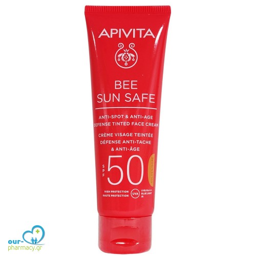 Apivita Bee Sun Safe Anti-Spot & Anti-Age Defence Tinted Face Cream with Marine Algae & Propolis SPF50 Golden Αντιηλιακή Κρέμα Προσώπου κατά των Πανάδων & των Ρυτίδων SPF50 με Χρώμα Golden Απόχρωση, 50m