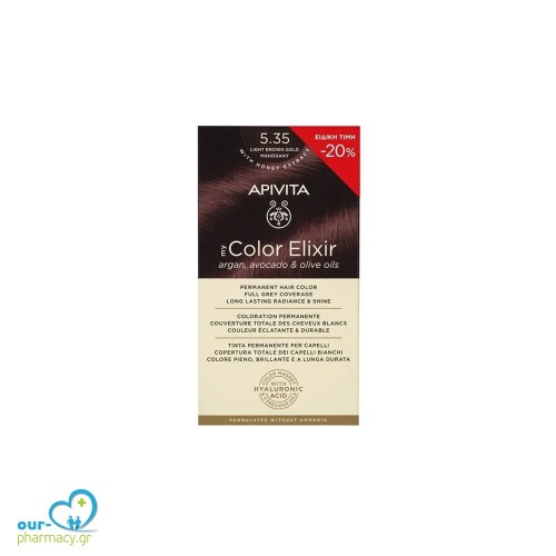 Apivita -20% My Color Elixir Promo Μόνιμη Βαφή Μαλλιών No 5.35 Καστανό Ανοιχτό Μελί Μαονί, 1τεμ