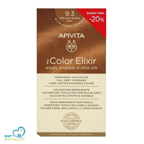Apivita -20% My Color Elixir Promo Μόνιμη Βαφή Μαλλιών Νο 9.3 Ξανθό Πολύ Ανοιχτό Χρυσό, 1τεμ
