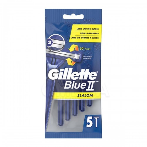 Gillette Blue II Slalom Ανδρικά Ξυραφάκια μιας Χρήσης με 2 Λεπίδες & Κινούμενη Κεφαλή, 5τεμ