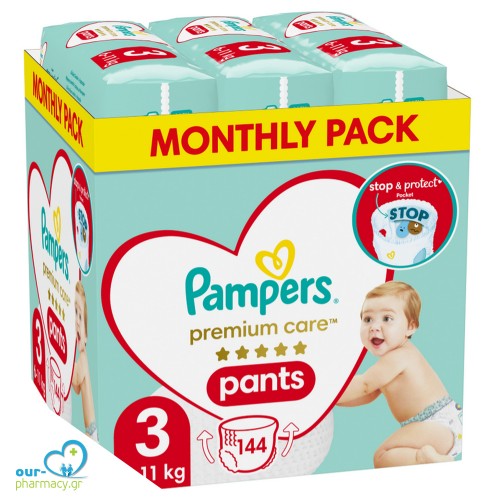 Pampers Monthly Premium Care Pants Πάνες-Βρακάκι Μεγ 3 x144τμχ (6-11kg)