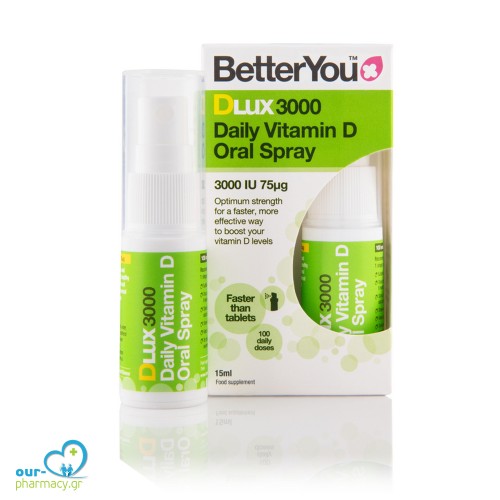 BetterYou DLux 3000 Vit.D Oral Spray Συμπλήρωμα Διατροφής με Βιταμίνη D, με ευχάριστη γεύση μέντας, 15ml (100 ψεκασμοί)