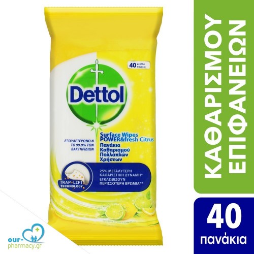 Dettol Υγρά Απολυμαντικά Πανάκια Καθαρισμού Επιφανειών με Άρωμα Λεμόνι&Lime 40τεμάχια