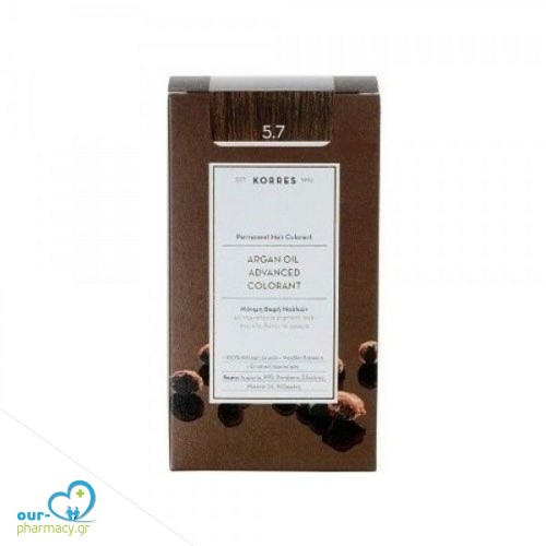 Korres Argan Oil Advanced Colorant 5.7 Σοκολατί Μόνιμη Βαφή Μαλλιών με Τεχνολογία Pigment Lock που κλειδώνει το Χρώμα, 50ml